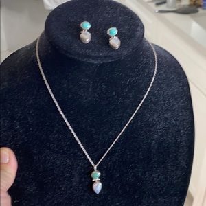 Sterling/turquoise/moonstone necklace & earrings